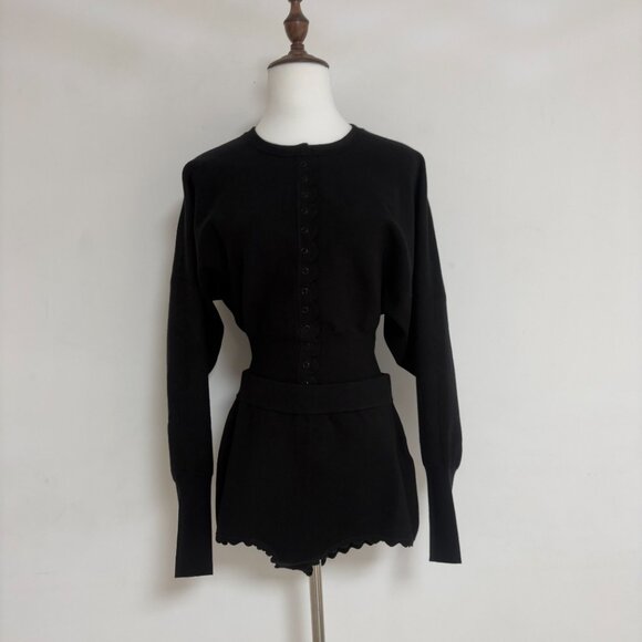 Helsa Elvira Black Knit Ruffled Jumpsuit Shorts - Picture 5 of 14